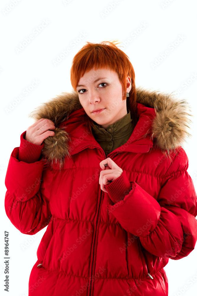 Naklejka premium Beautiful redheaded girl on white isolated background
