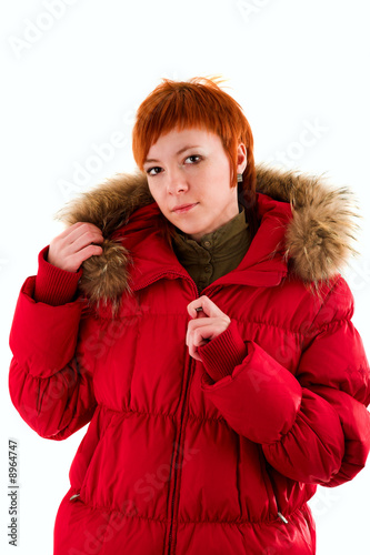 Photography Beautiful redheaded girl on white isolated background