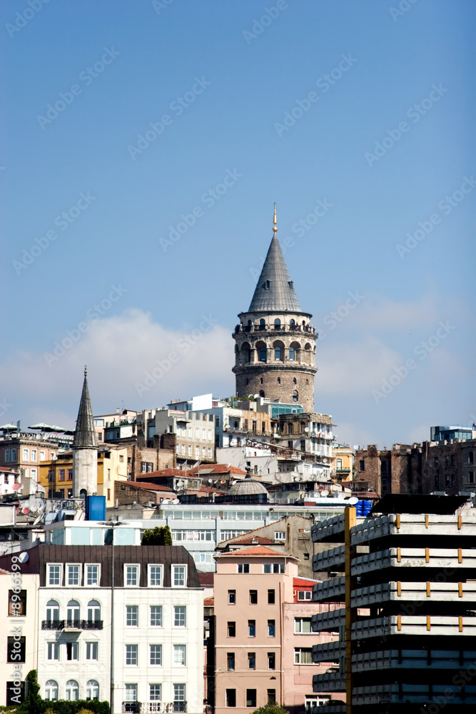 Historical Galata Tower and city view in Istanbul Turkey