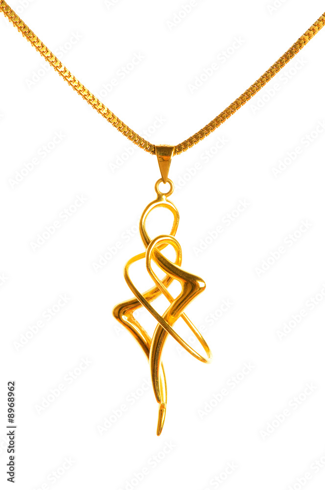 Pendant on golden chain isolated on the white Pendant on golden chain isolated on the white