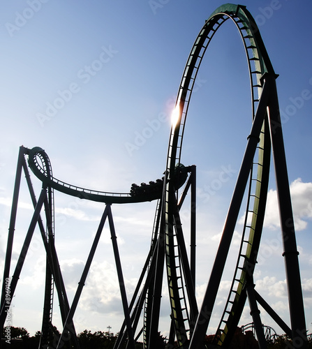 Steel Built Sitdown Rollercoaster Against Blue Sky