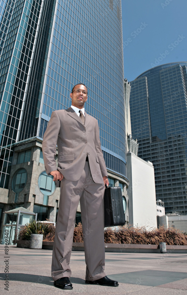 Handsome African American Businessman Outdoors Holding Briefcase Handsome African American Businessman Outdoors Holding Briefcase