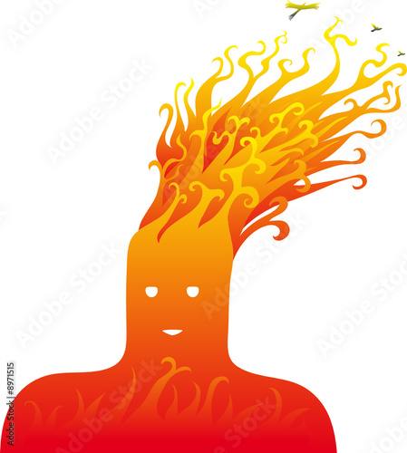 Head on fire with flames instead of hair