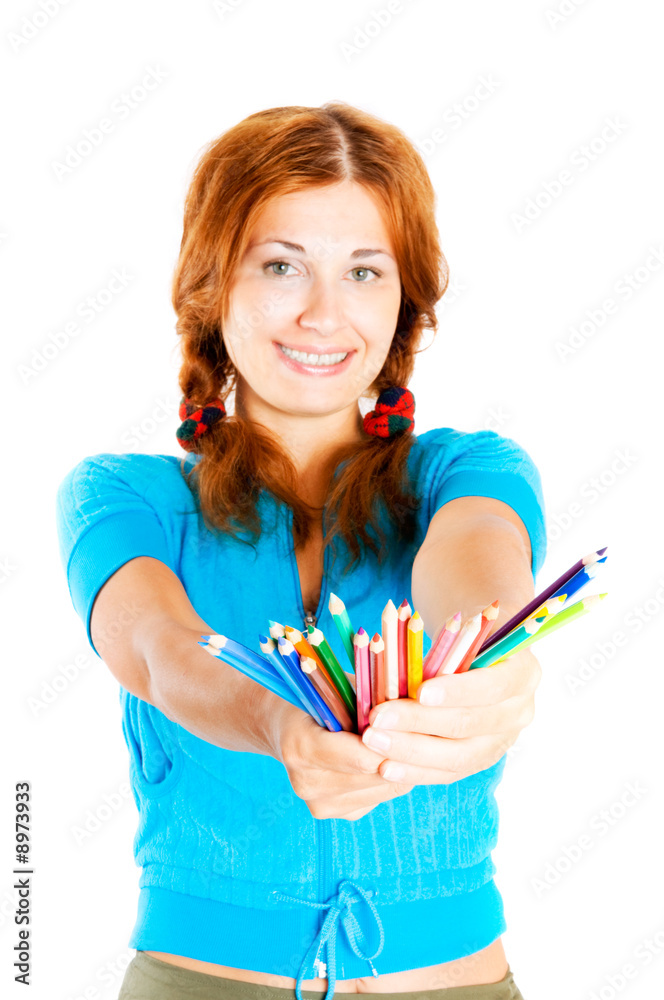 student With color pencils, isolated student With color pencils, isolated