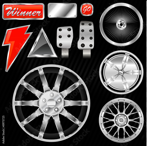 sport car equipments (rim, graphic, pedal)
