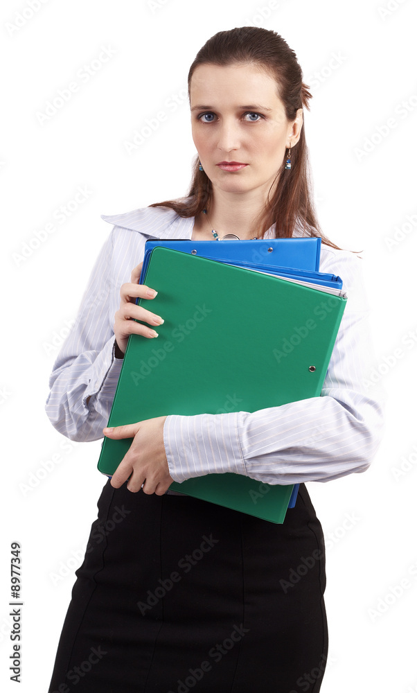 Beautiful brunette businesswoman wearing a blue shirt Beautiful brunette businesswoman wearing a blue shirt