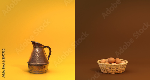 cruche et corbeille à oeufs