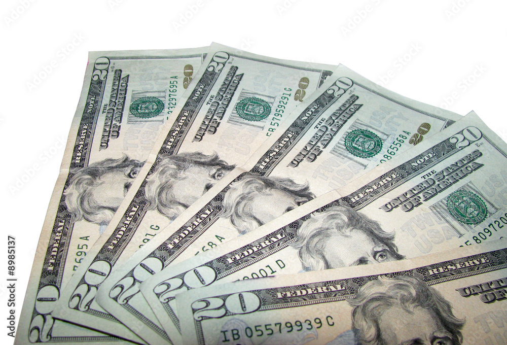 Isolated Twenty Dollar Bills on White Background... Isolated Twenty Dollar Bills on White Background...