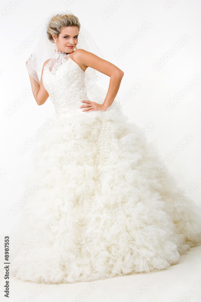 Image of elegant bride in fashionable white wedding gown Image of elegant bride in fashionable white wedding gown