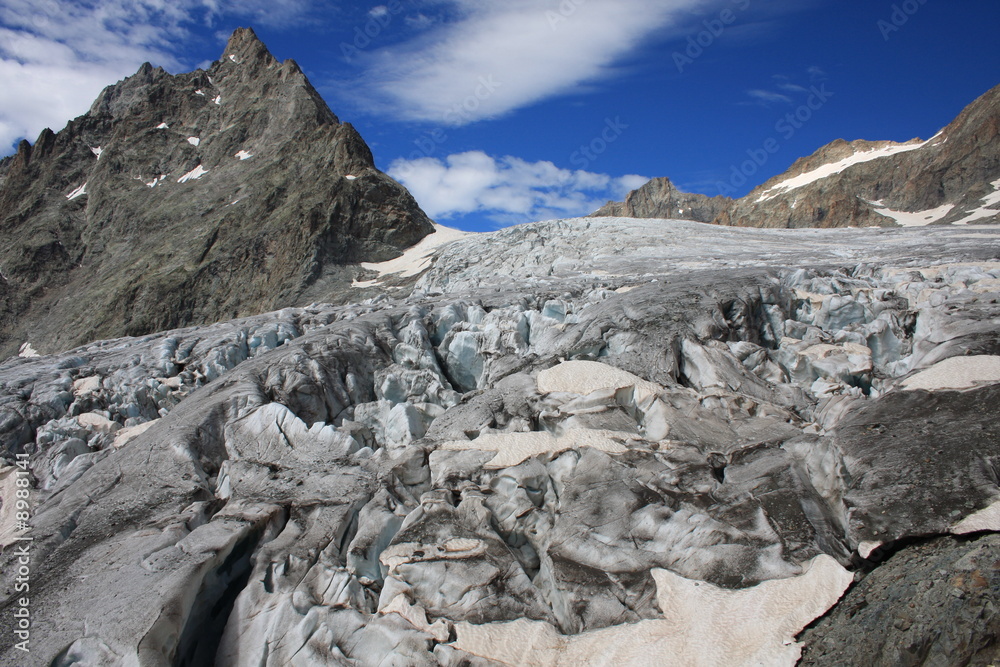 Crevasses sur le glacier blanc