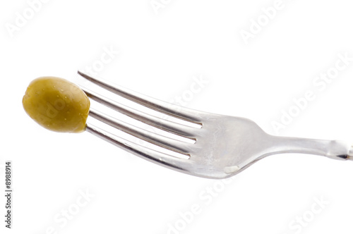 object on white - food Olive on fork