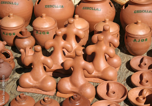 hand made pots on display in street market. gran canaria photo