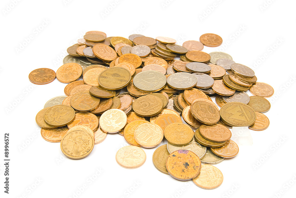 Many copper coins poured out on a plane