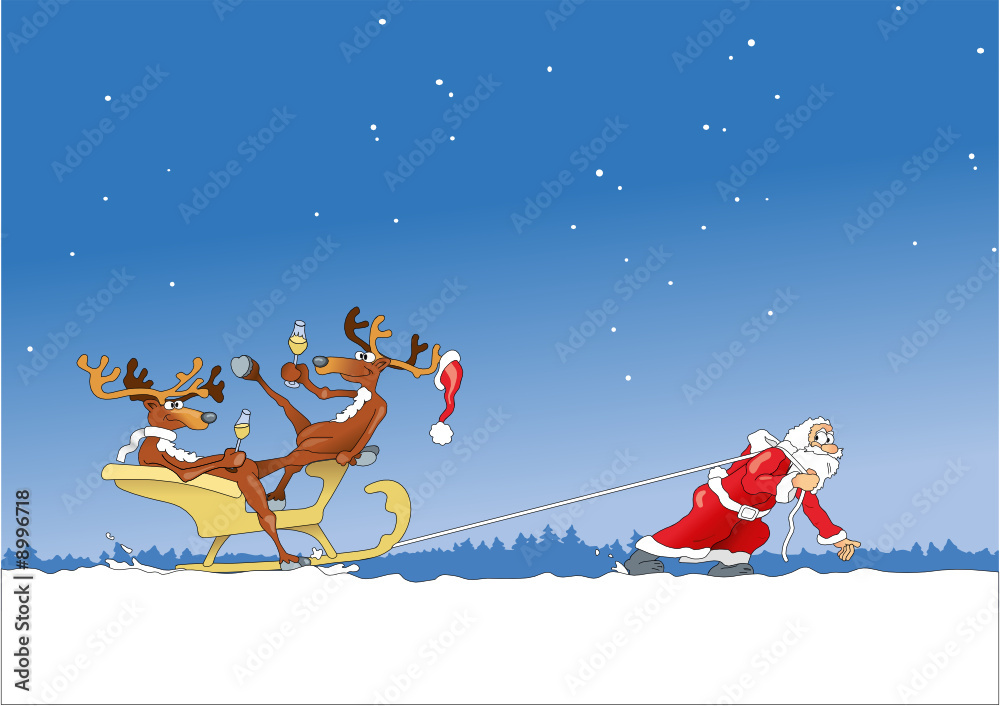 Weihnachtsmann zieht Rentiere Cartoon Stock Vector | Adobe Stock