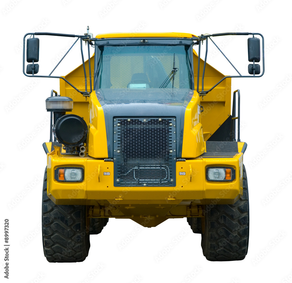 Yellow semi truck isolated front view