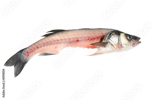 Filleted seabass fish isolated on white