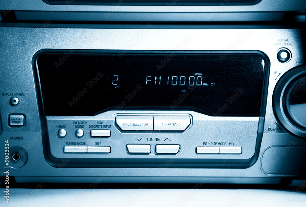 Modern radio front view. Blue tint. Modern radio front view. Blue tint.