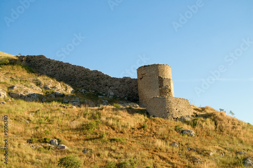 Balaclavas castle at sunset on blue sky background