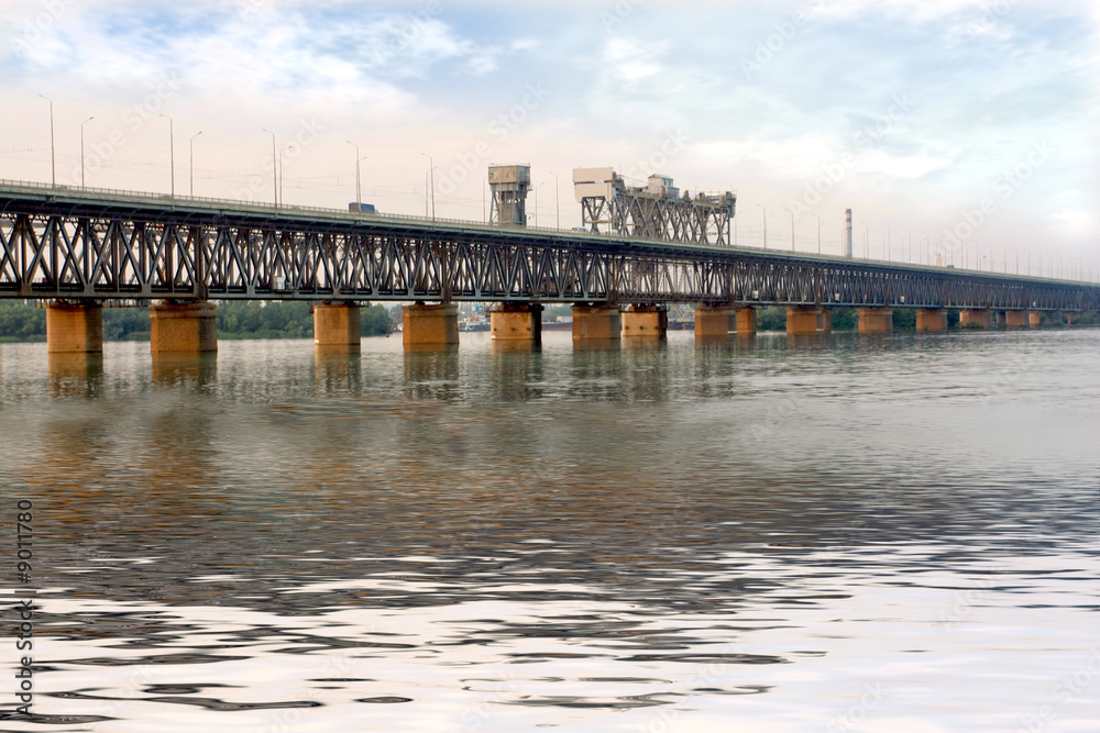Bridge across Dnepr - big  Ukrainian river.