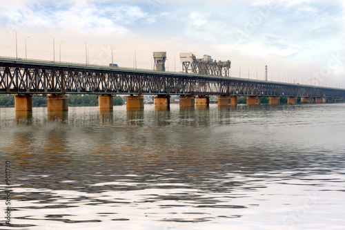 Bridge across Dnepr - big  Ukrainian river. © Pavlo Klymenko