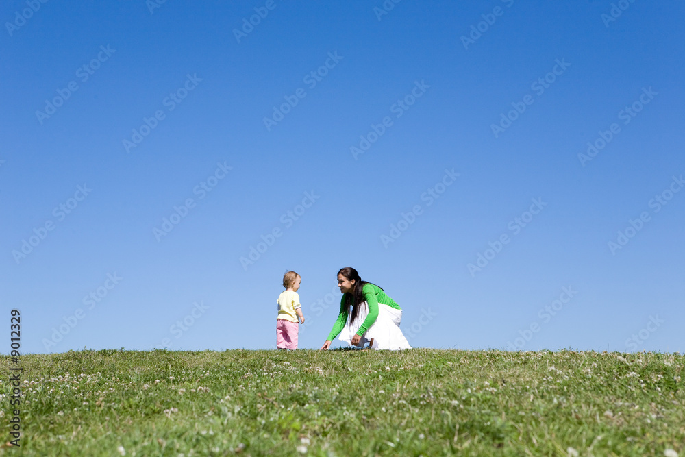 Fototapeta premium active family on green meadow