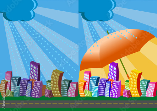 vector illustration 2 city views