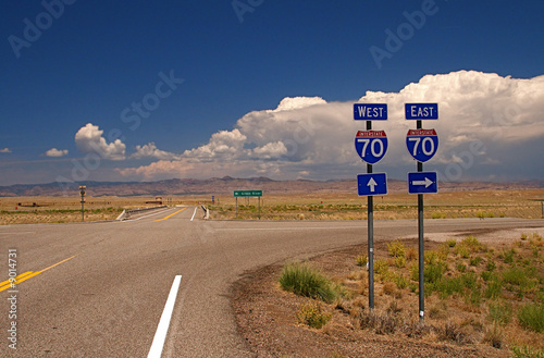 Highway directional signage on a remote stretch of interstate