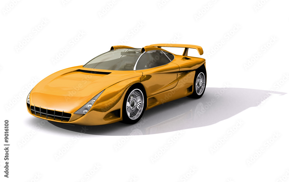 3D Model of yellow sports concept car isolated on white