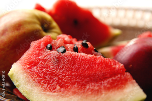 detail of fruits, watermelone and apples photo