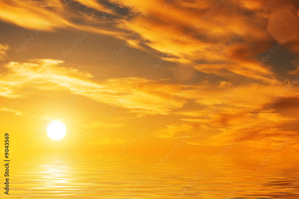 beautiful orange sundown on ocean