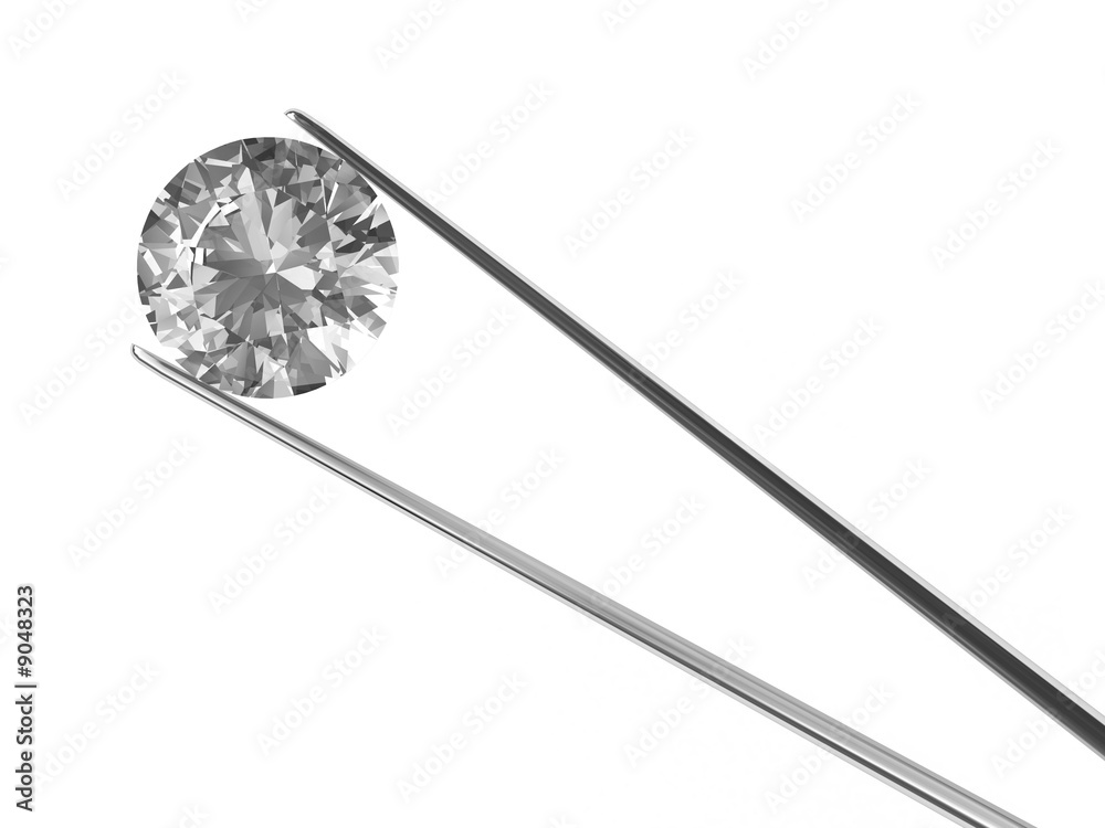 A diamond held in tweezers isolated on white A diamond held in tweezers isolated on white