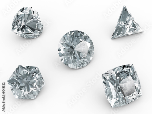 Various diamonds on white background