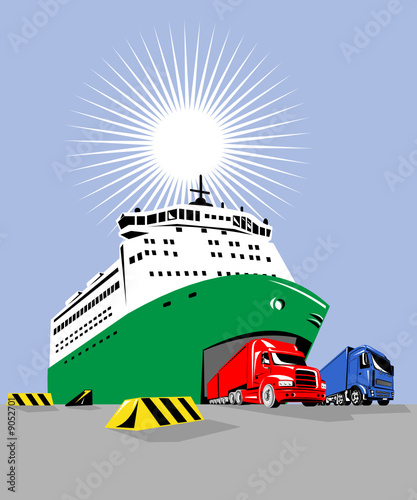 Roro ship with trucks