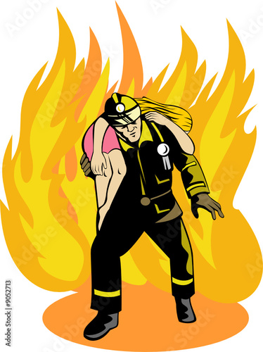 Firefighter saving a girl