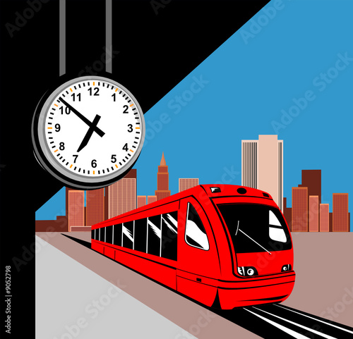 Train in the station with clock