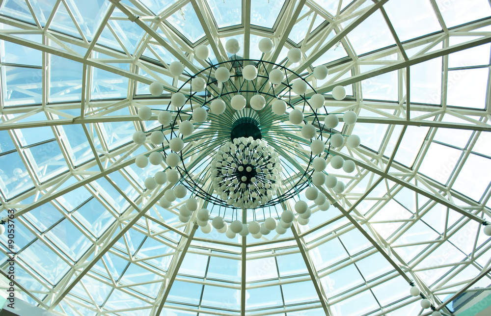 Abstract radial decoration of a shopping center dome