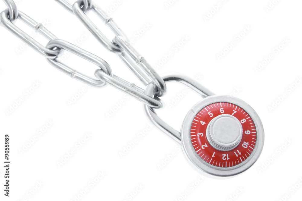 Combination Lock and Chain on Isolated White Background Combination Lock and Chain on Isolated White Background