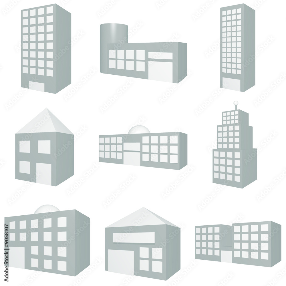 Building Icon Set in Blue