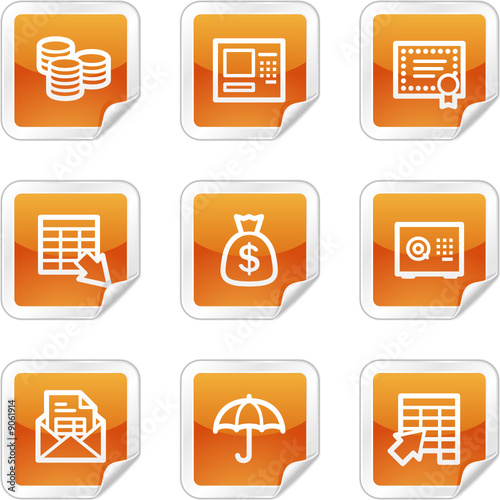 Banking web icons, orange glossy sticker series