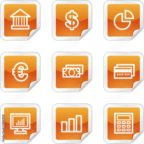 Finance web icons, orange glossy sticker series
