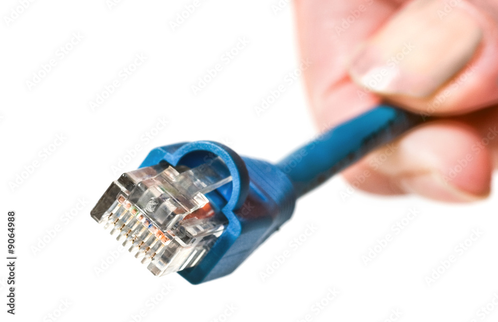 computer communications cable in human hand computer communications cable in human hand