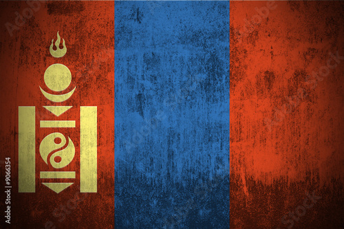 Weathered Flag Of Mongolia, fabric textured.. #9066354