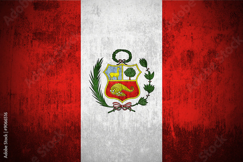 Weathered Flag Of Peru, fabric textured.. #9066516