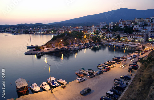 Port in Limenaria, island Thassos Greece,  in early evening photo
