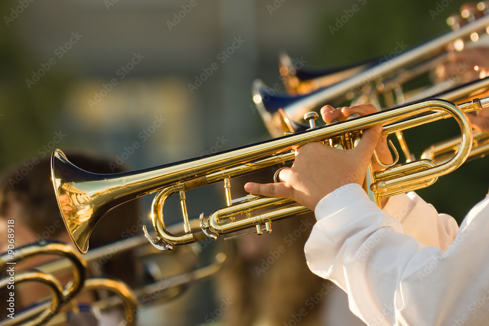 Obraz premium young musicians are playing on trombones