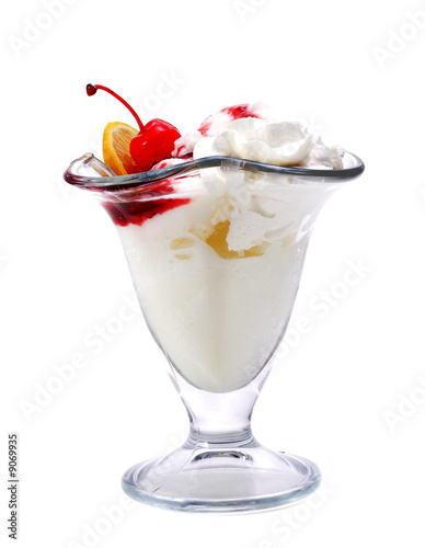 Citrus Ice Cream with Cherry. Isolated on White Background