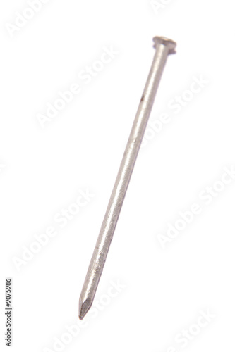 Steel nail over white background