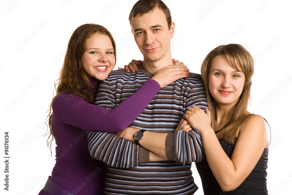 three young friends isolated on a white background three young friends isolated on a white background