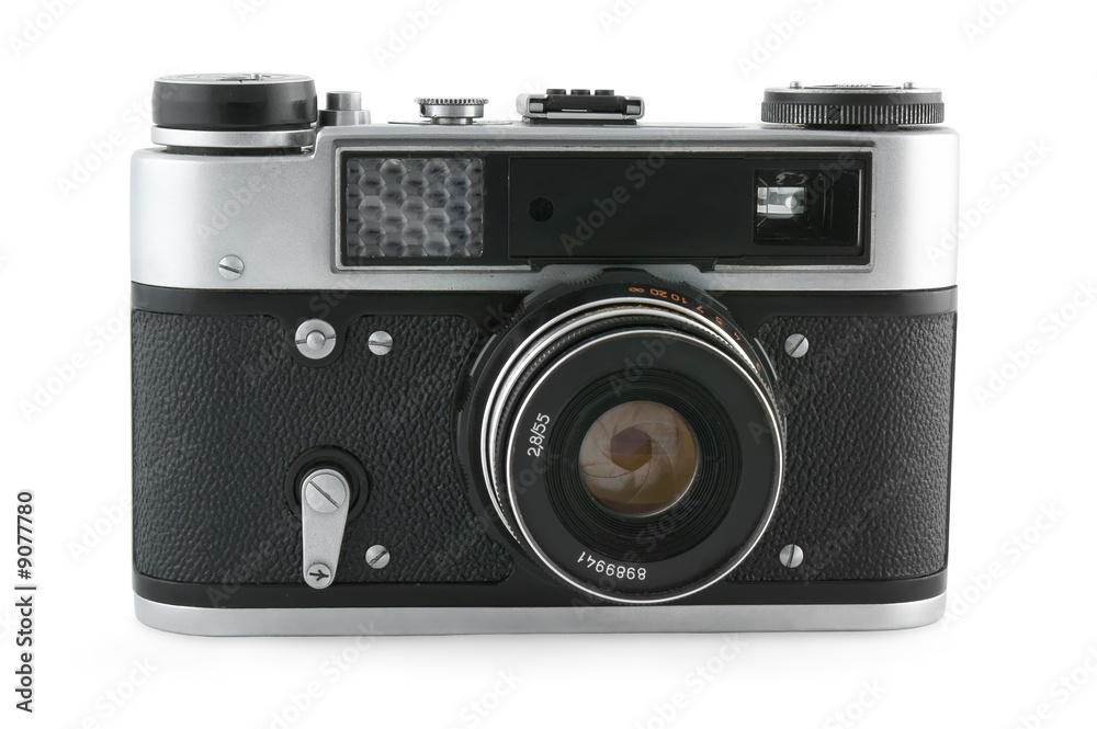 Retro film photocamera isolated on white
