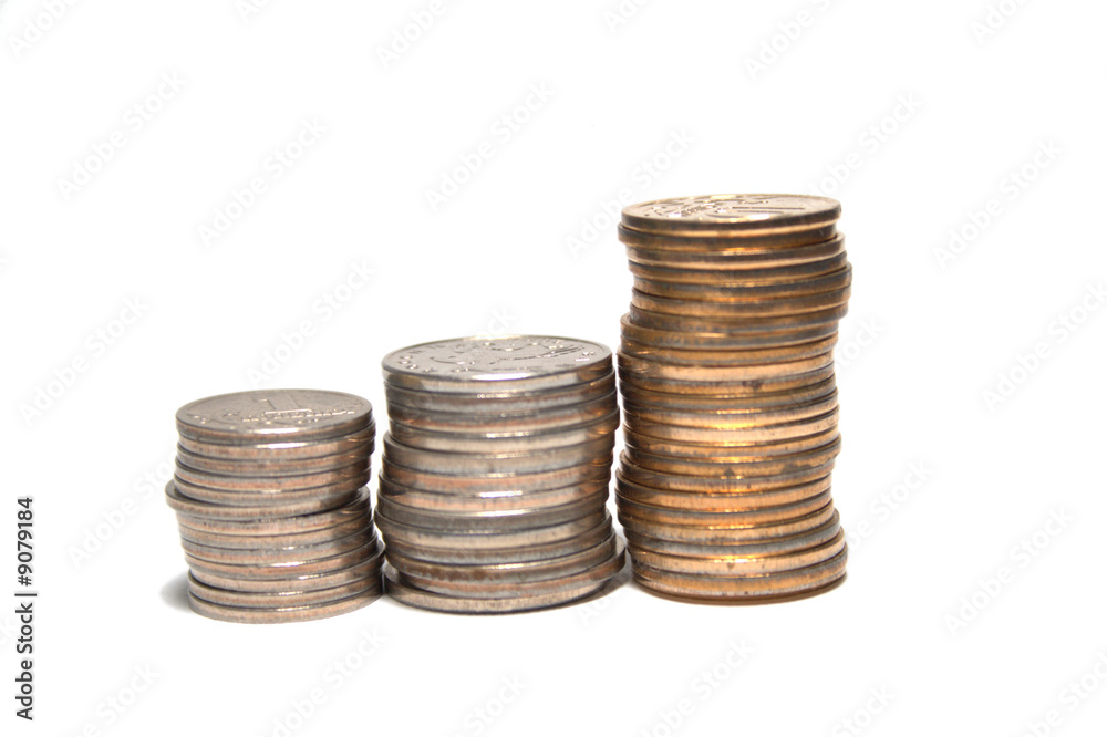 Three stacks of coins loking like bar-graph Three stacks of coins loking like bar-graph